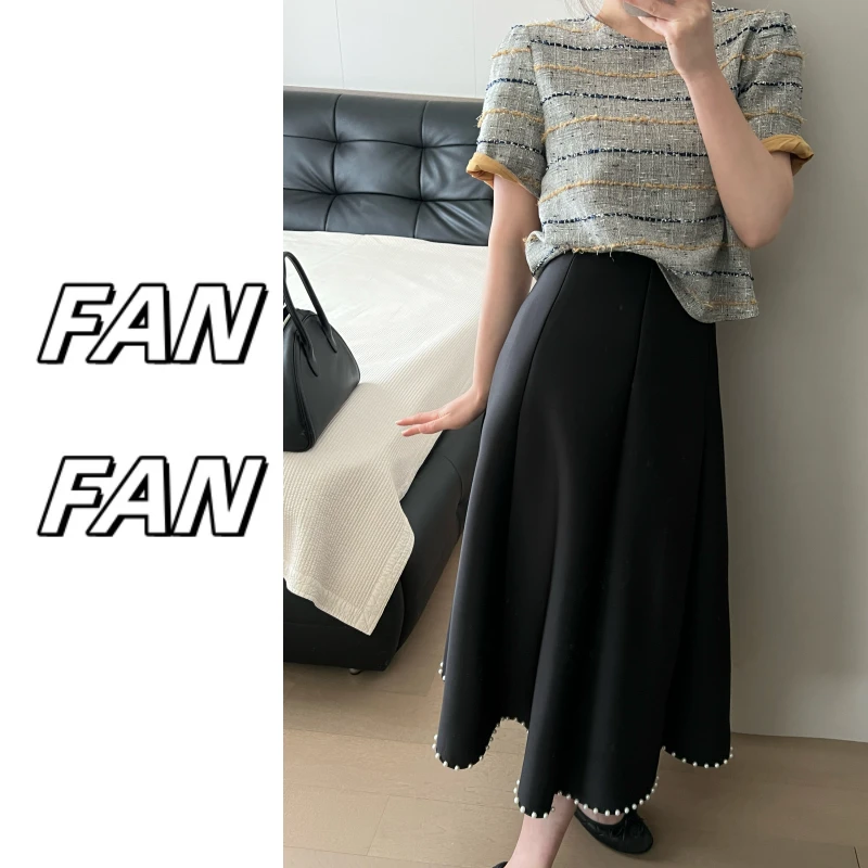FANFAN 【灰调定制】小香编织圆领条纹撞色短袖T恤