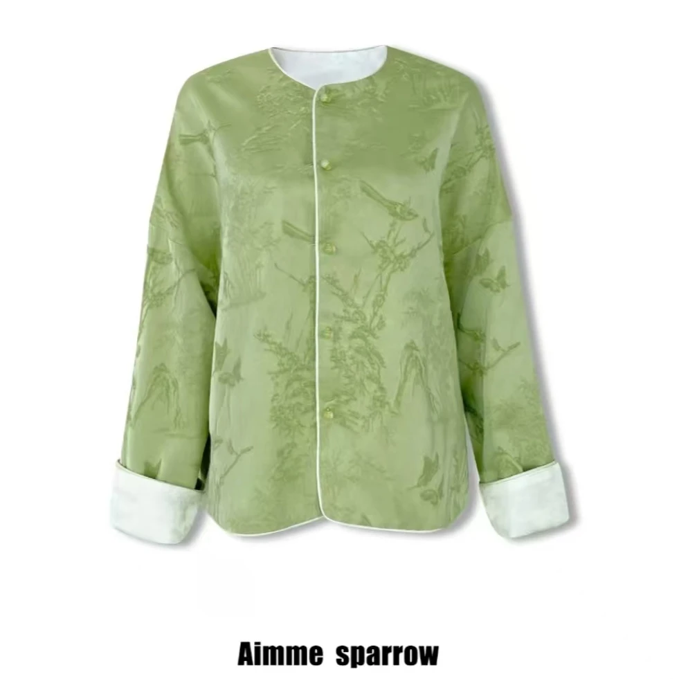Aimme sparrow25SS新品女士新中式两面正反穿刺绣上衣