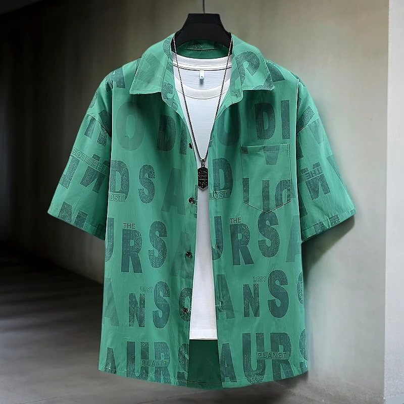 纯棉港风胖子宽松短袖衬衫男花衬衣夏季加肥加大码男装休闲300斤