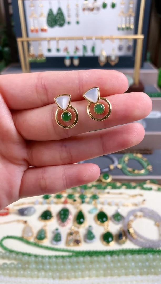 银S925镶嵌和田玉耳饰1