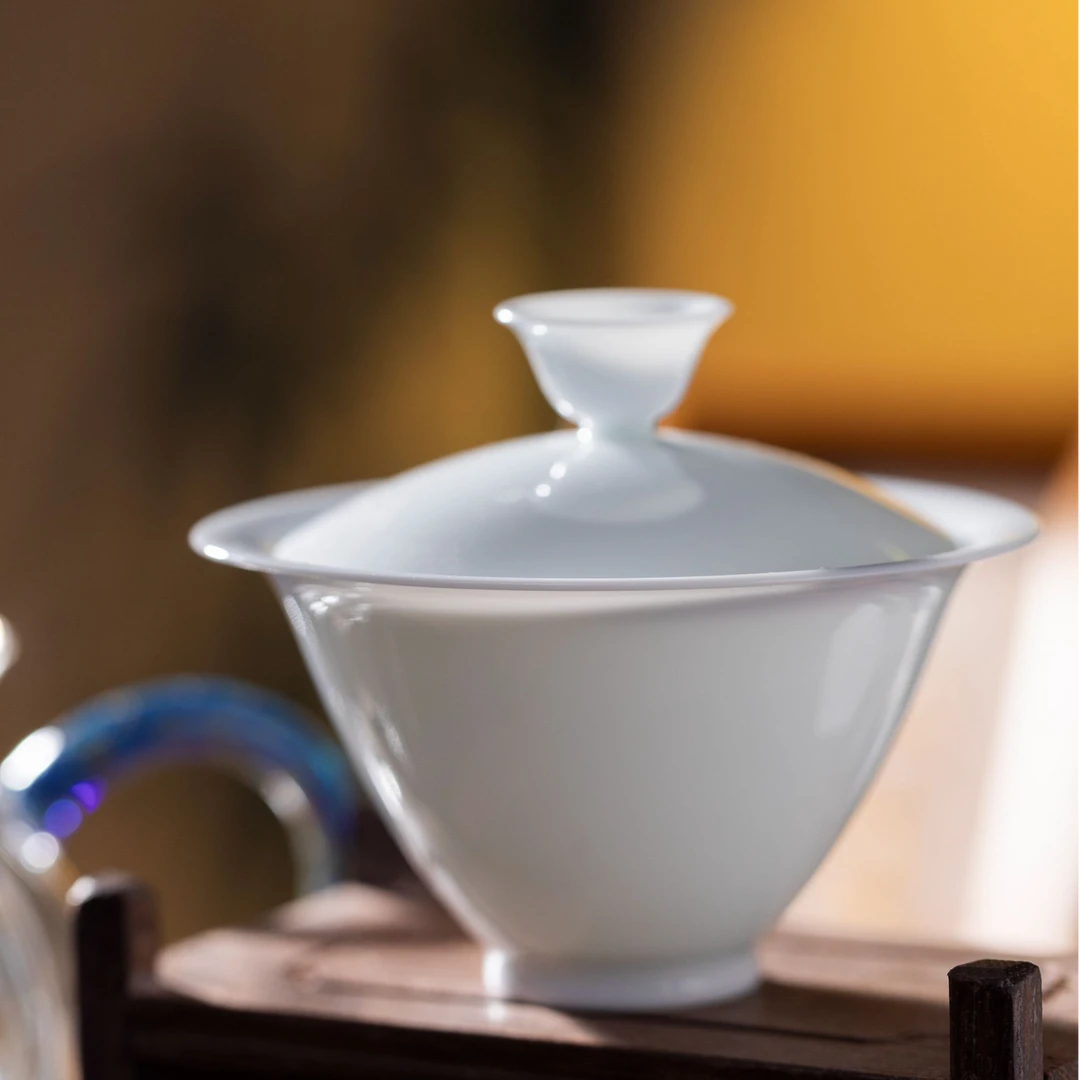熊友根窑经典白瓷飞碟盖碗纯手工景德镇陶瓷纯白超薄胎盖碗茶杯