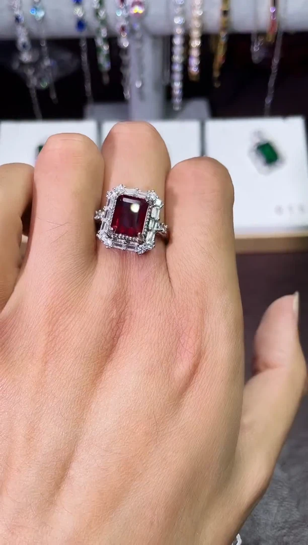 合金合成钻石红宝戒指