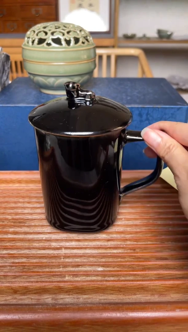 瓷器耀州窑黑釉办公杯 微瑕