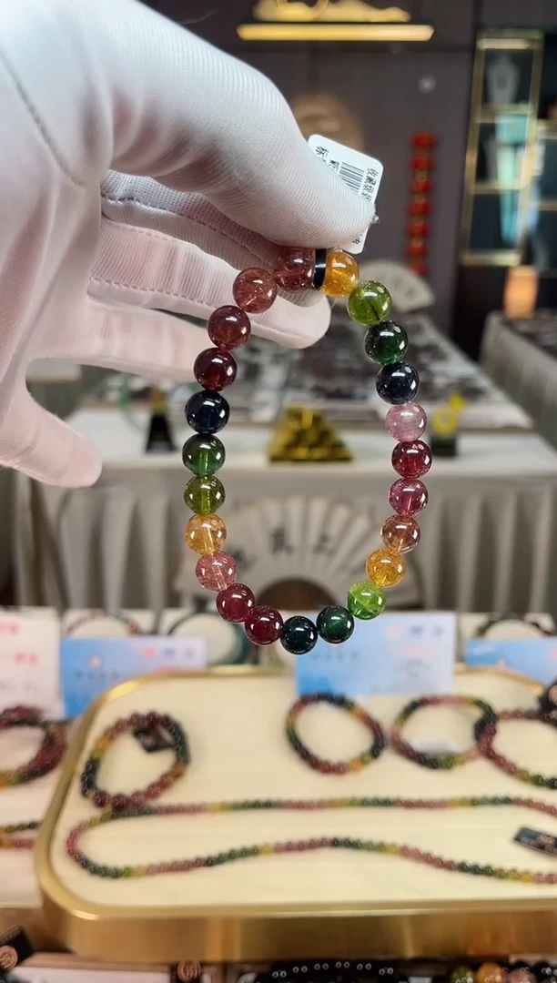 未镶嵌老矿碧玺彩虹单圈手串8mm+碧玺xion多样性发一条