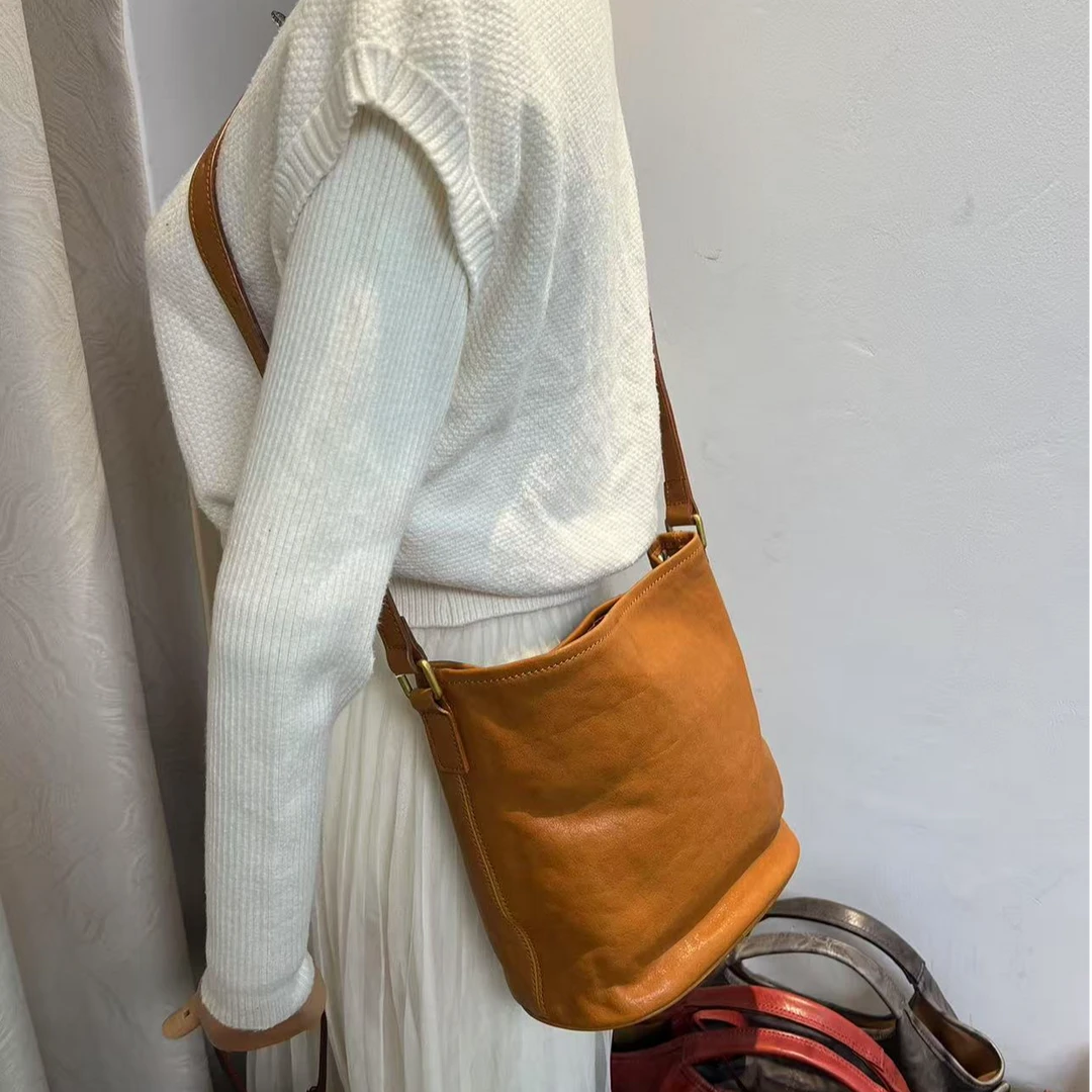 zizi手工真皮新款水晶植鞣头层牛皮单肩斜跨女包百搭潮流