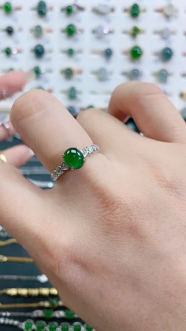 银S925镶嵌戒指翡翠天然翡翠