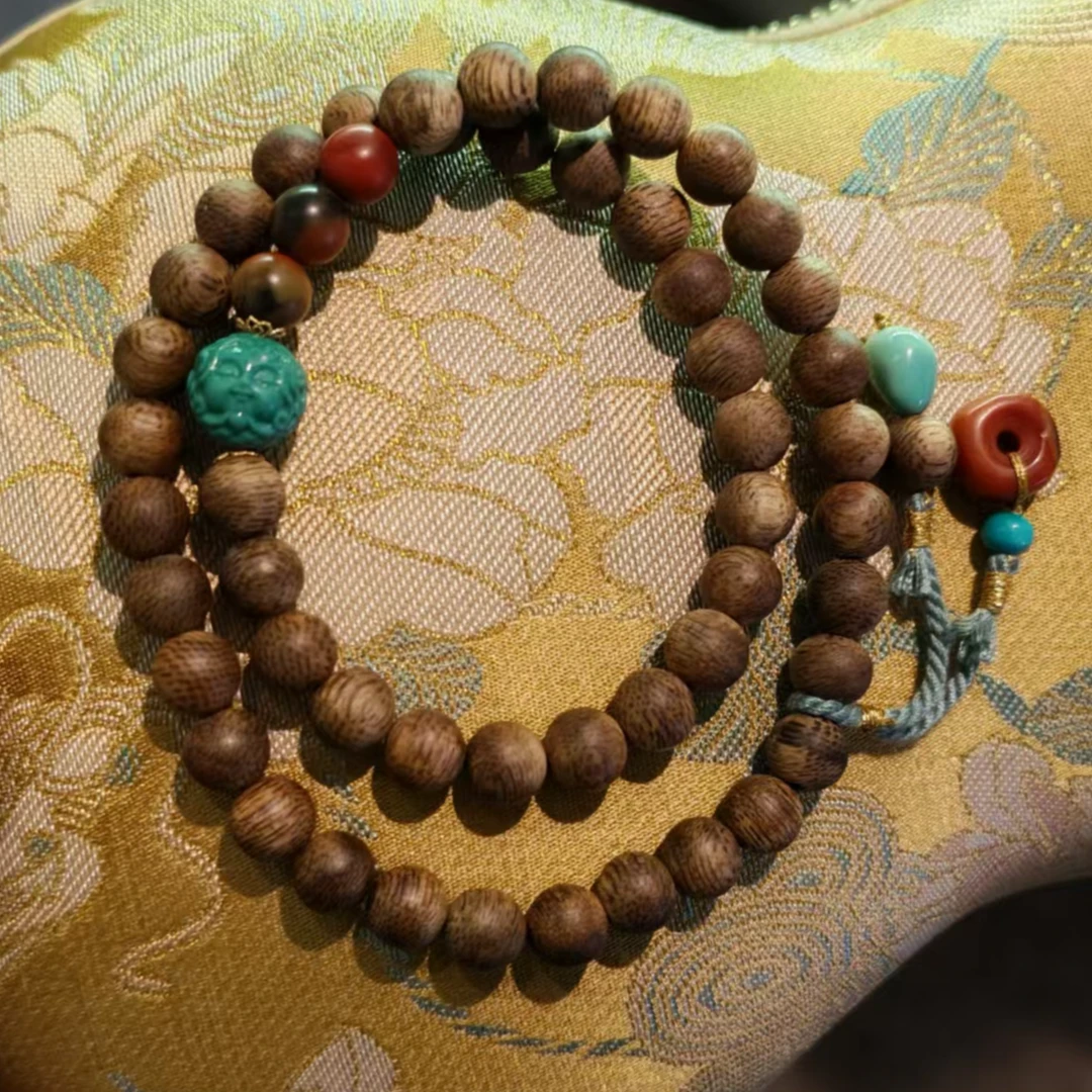 沉香【壹芳珠宝】天然沉香白棋楠胖头鱼18k金镶双圈6mm