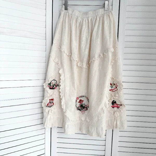 可衣-【陪伴】森系春夏新款刺绣花边半身裙棉有内衬