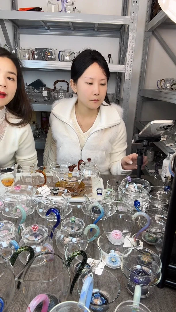 手工艺品玻璃禾器琥珀盖碗清禾4奉珠韵杯青莲壶瀚然