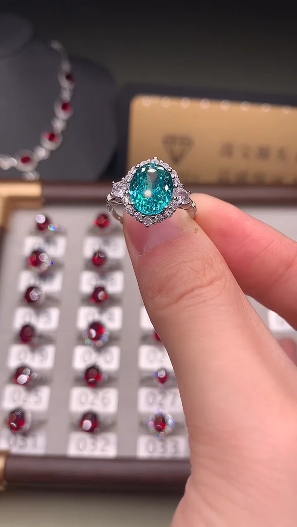 银S925镶嵌戒指帕拉依巴碧玺蓝绿