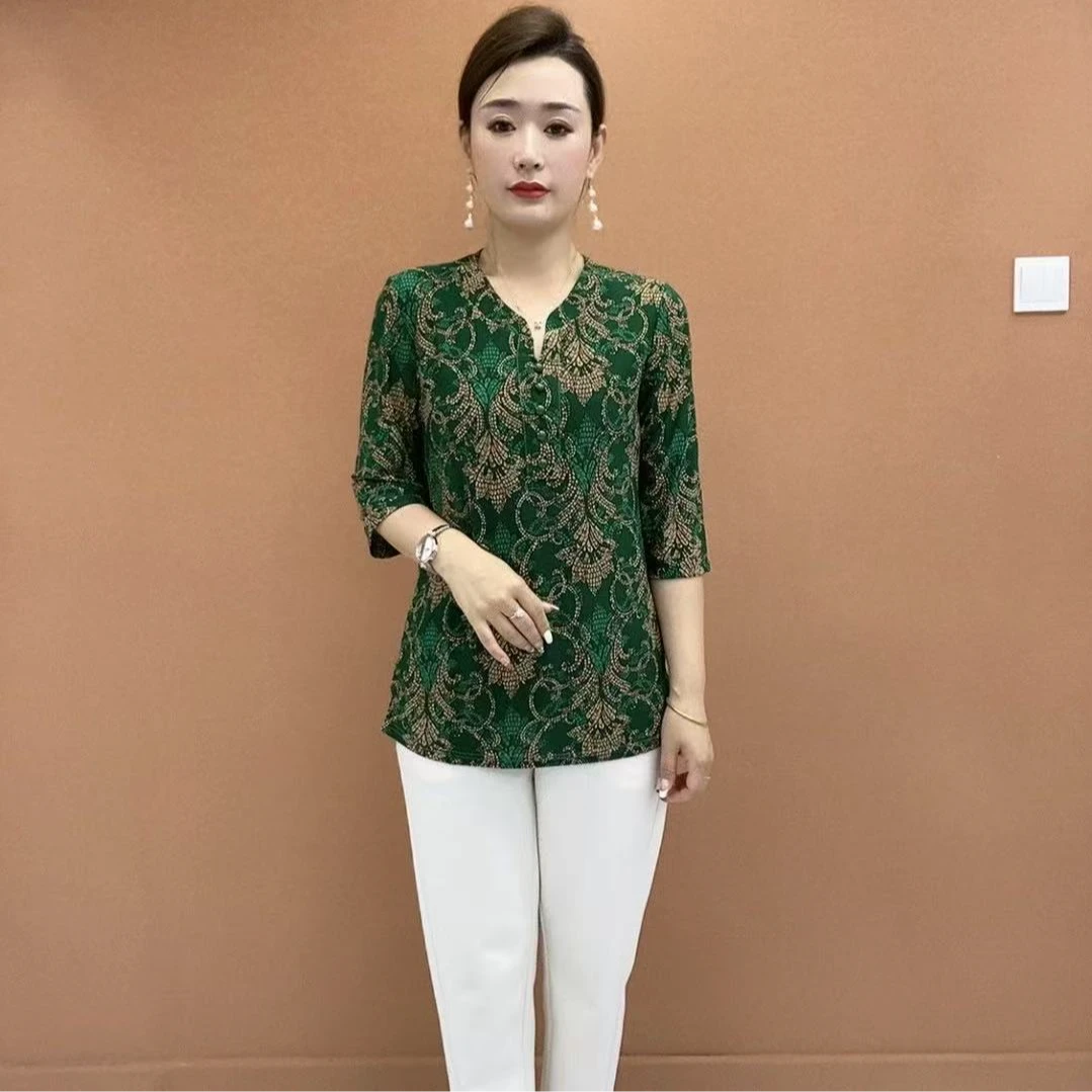 秋季爆款妈妈装夏装时尚中袖T恤中老年大码女装加肥加大短袖上衣