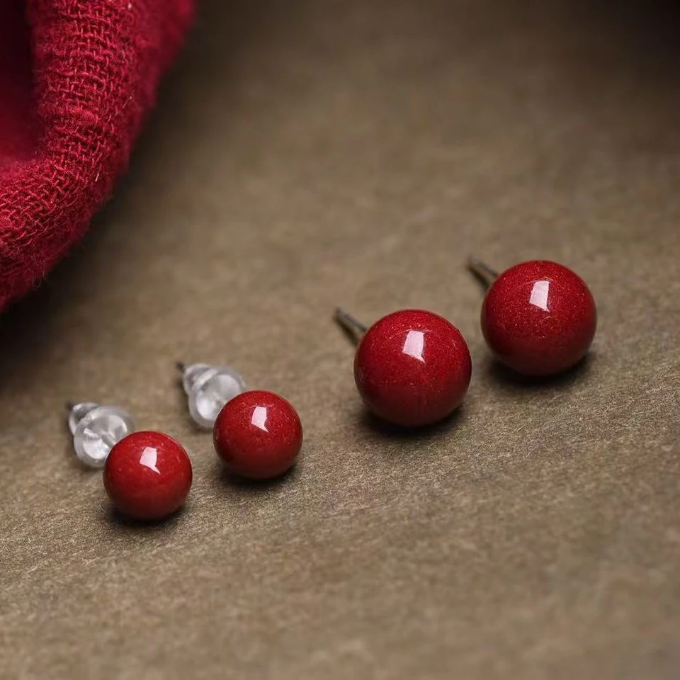 含辰砂工艺品高含量朱砂紫金沙纯银针耳钉红砂耳钉正品玫瑰红耳钉