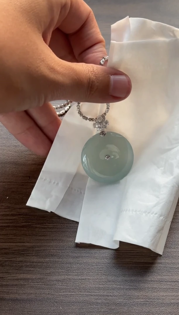 颈饰18K金镶嵌翡翠K*天然A货翡翠冰蓝底平安扣 多样性发一件