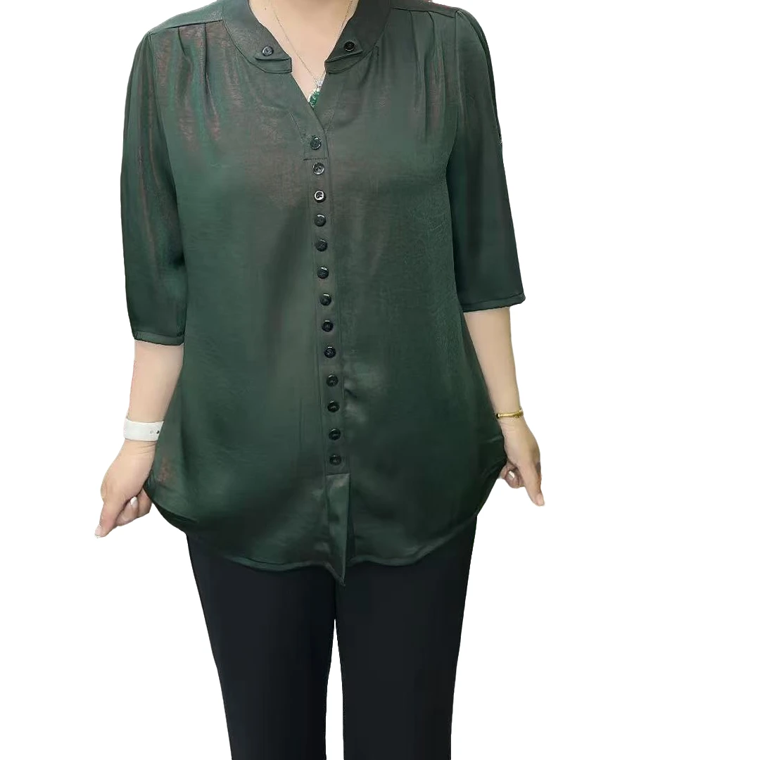 V领渐变纯色排扣上衣 气质洋气时尚休闲百搭