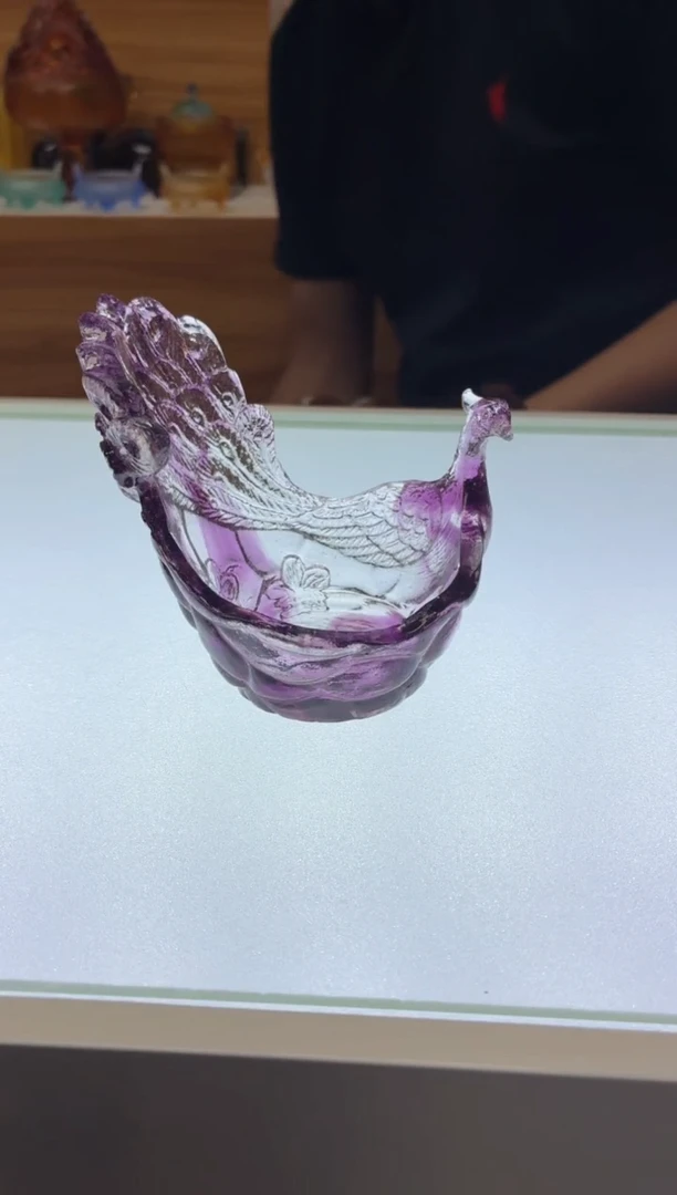 琉璃手工艺品孔雀茶漏架白紫色