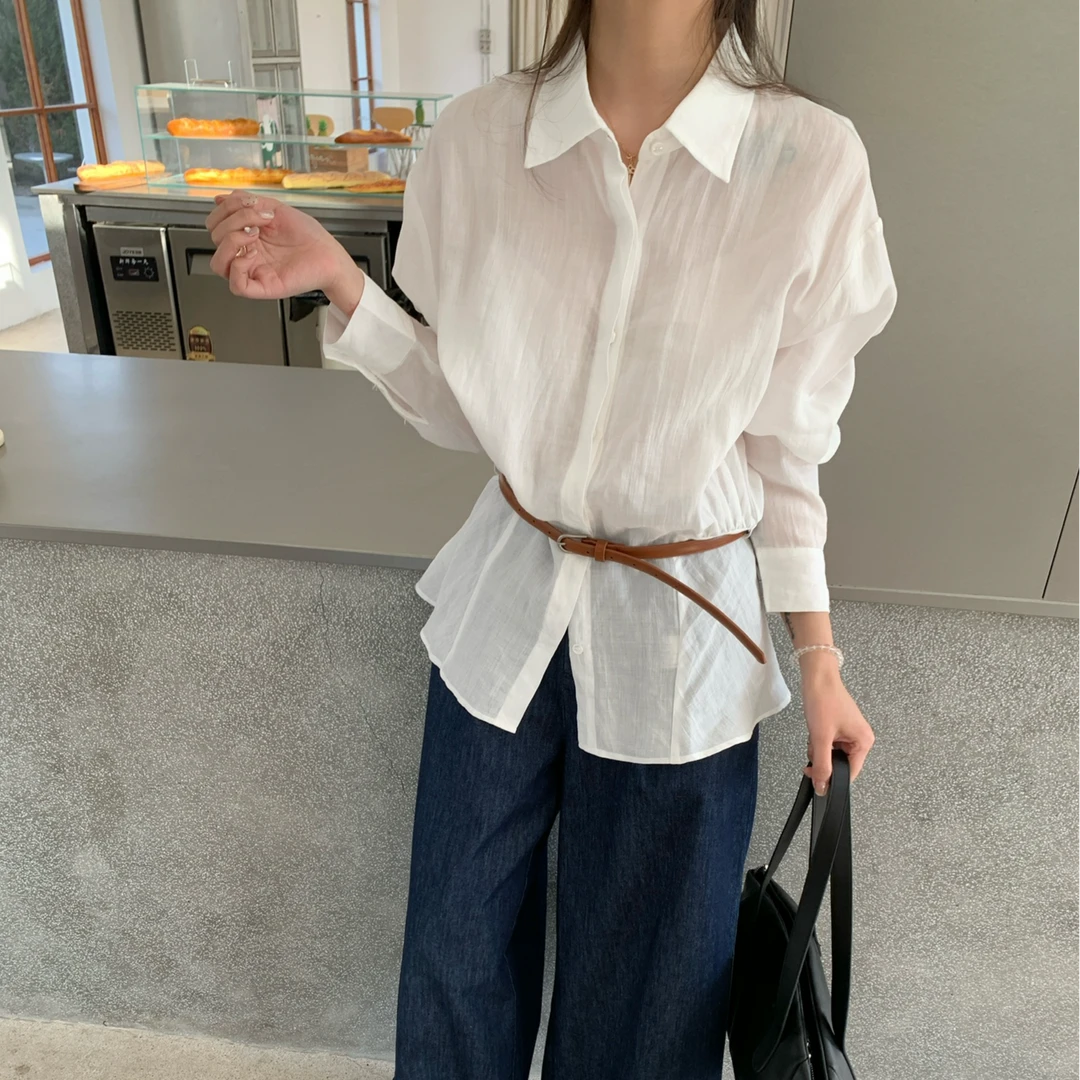 仓美美女装-翻领腰带设计款苎麻开衫