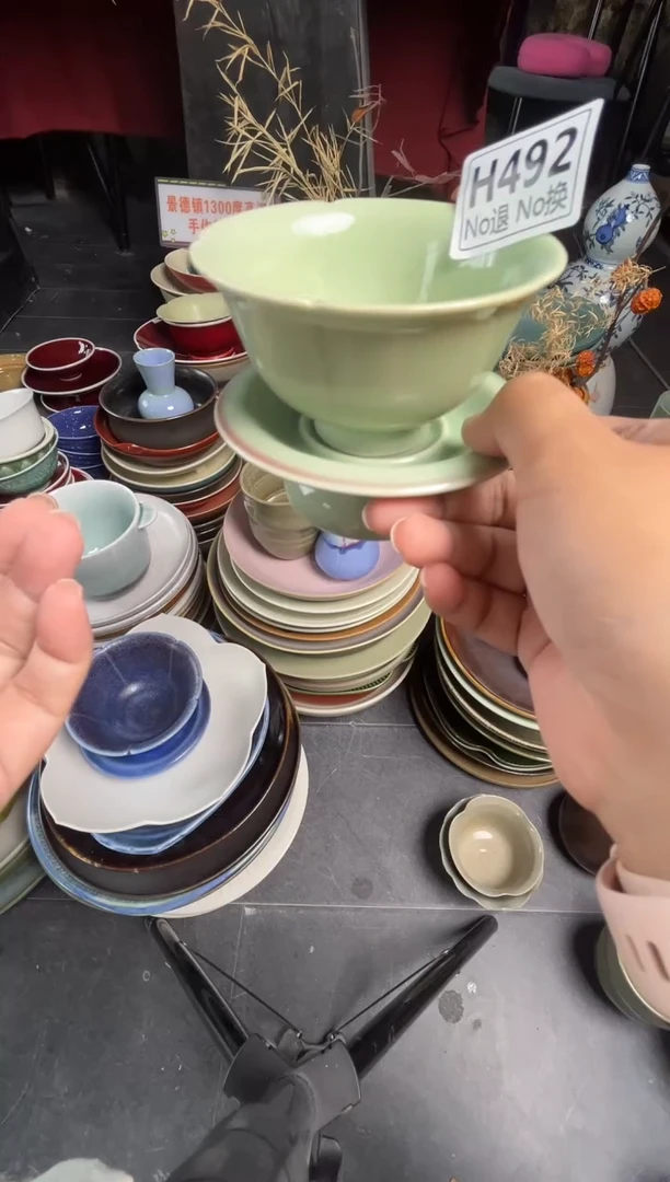 陶瓷散****猫h492豆青吸红茶盏