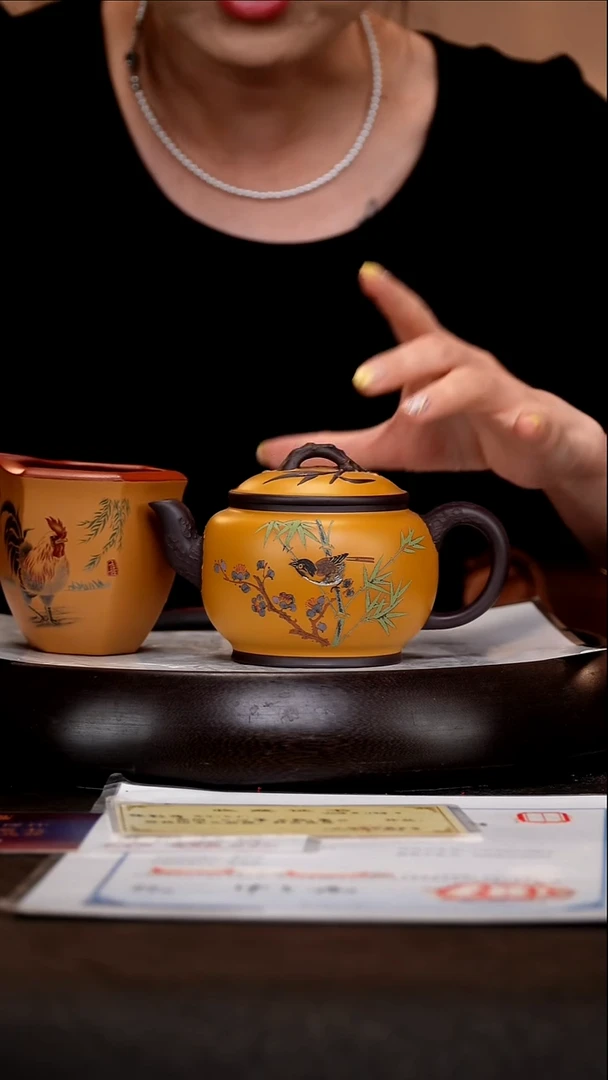 茶壶紫砂ZCP62松竹梅黑墩头黄金段260cc