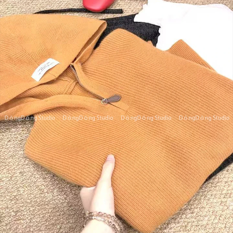 特！售完无补！全毛皮标连帽套头纯色宽松长袖针织衫毛衣帽衫 98186