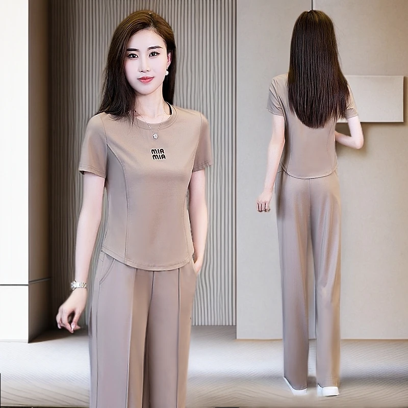 休闲时尚运动服套装女夏季2025新款圆领气质减龄显瘦跑步服两件套