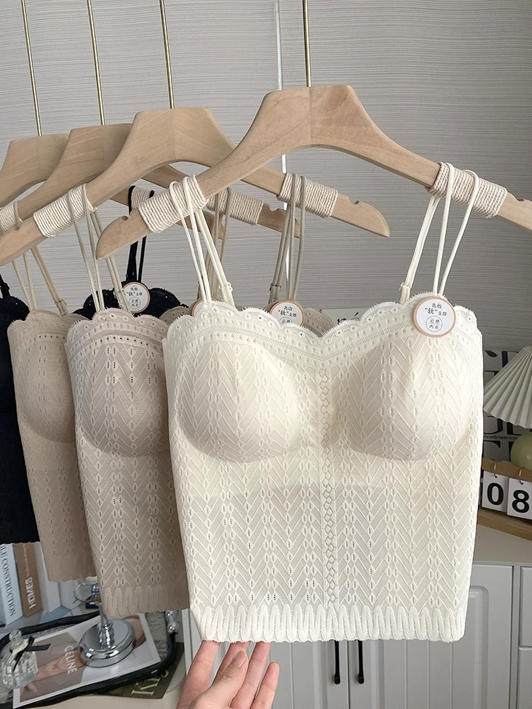 抹胸防走光带胸垫蕾丝百搭小背心