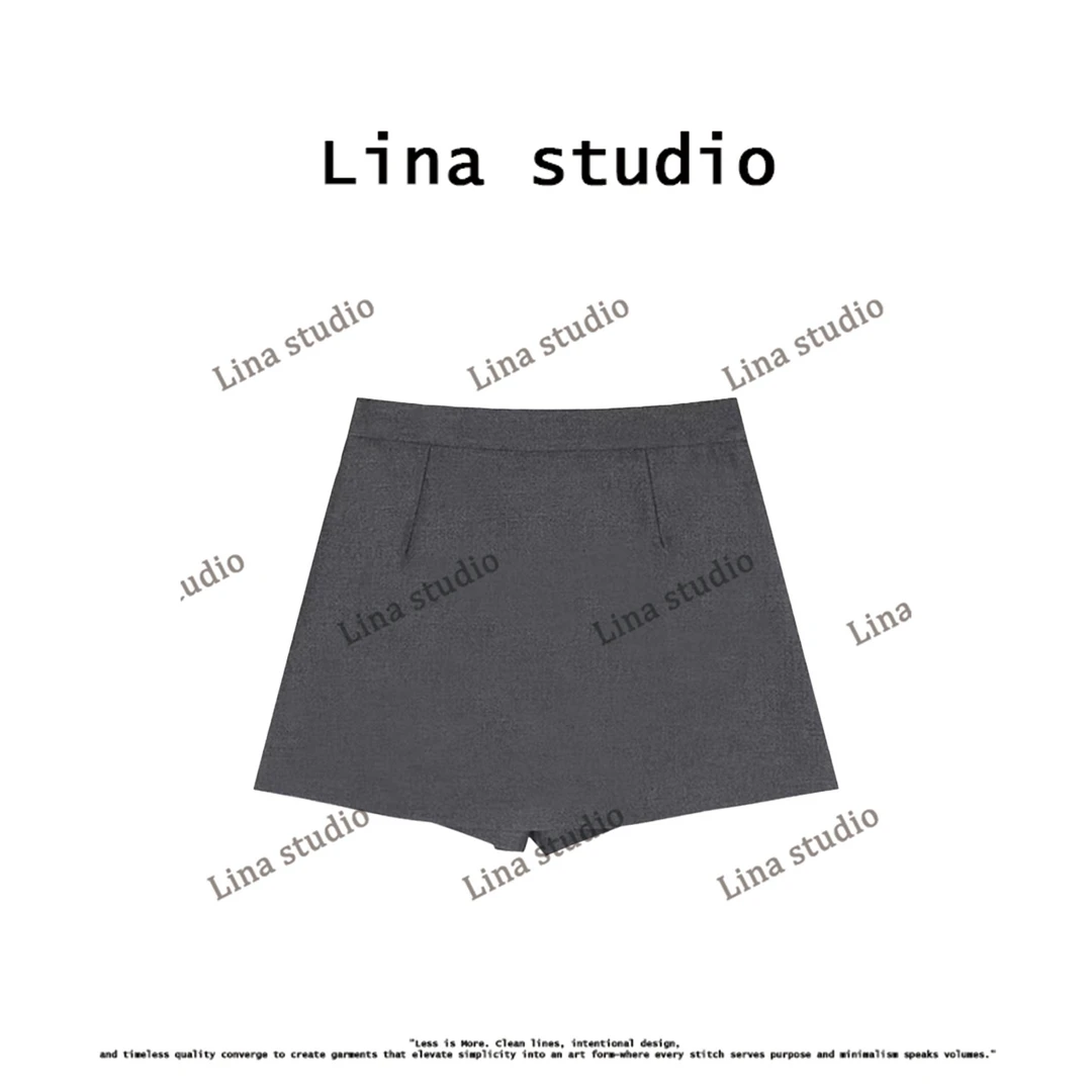 Lina studio "质感穿搭‘’显瘦气质高腰侧拉链西装裙裤