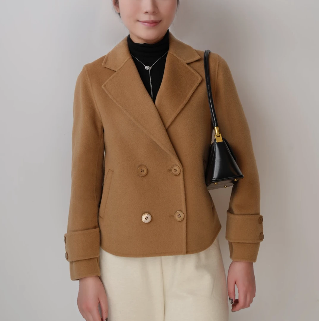 100纯羊毛手缝高端双面羊毛大衣气质休闲百搭短款秋冬W125