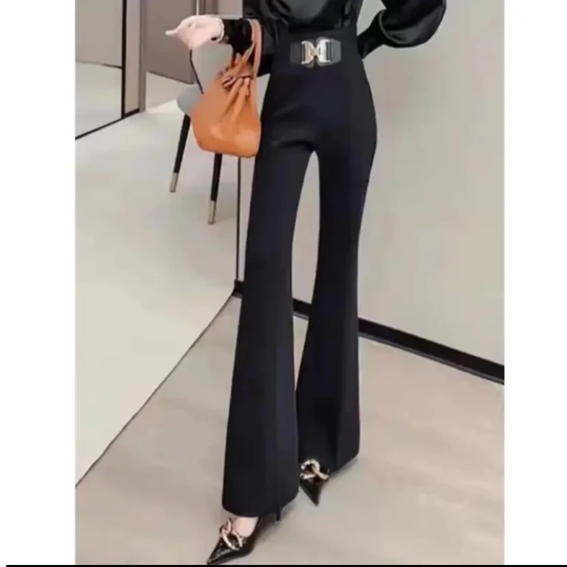 2025新款休闲裤高腰显高显瘦气质时尚微喇叭长裤