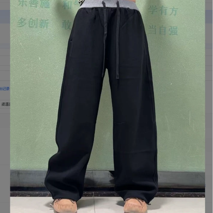 潮流款黑色抽绳弯刀裤（不加绒）