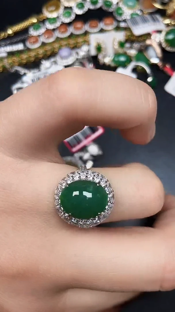 银S925镶嵌戒指翡翠3550