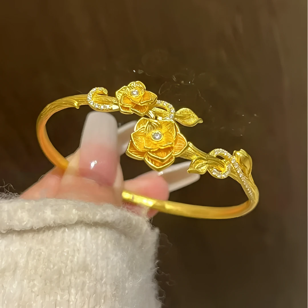 JIN BAI ZHENG 铜合金手镯 时尚新款复古缠绕玫瑰花手镯女气质