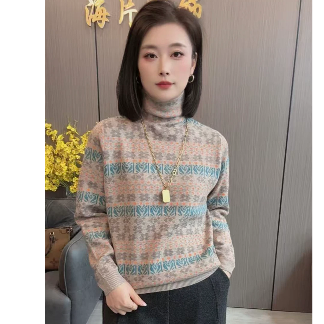 【海片】1152女士高领冬款碎花毛衣针织衫百搭自由领打底衫时尚洋气