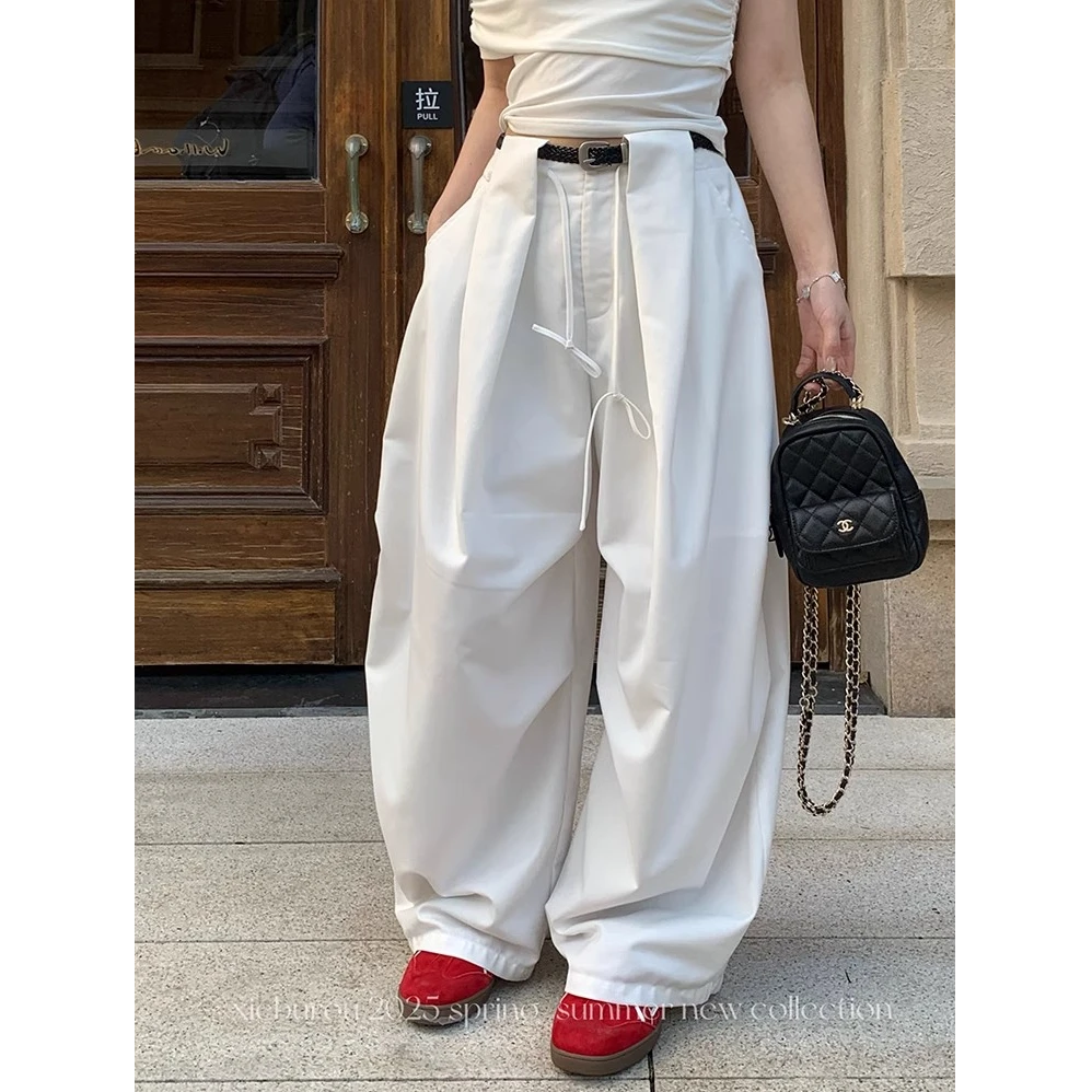 慵懒高腰阔腿休闲裤女装夏季韩系宽松显瘦垂感百搭长款裤子拖地裤