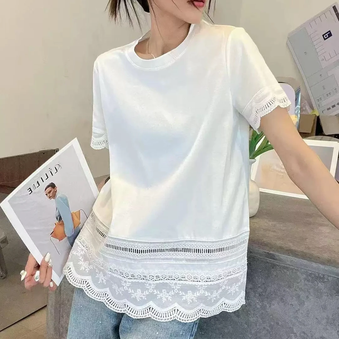 夏季T恤女短袖法式服装新款时尚设计感小众百搭纯色气质上衣