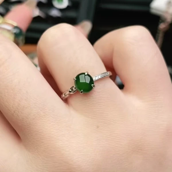 鑫辰珠宝天然A货翡翠银镶嵌设计款开口女戒指时尚百搭