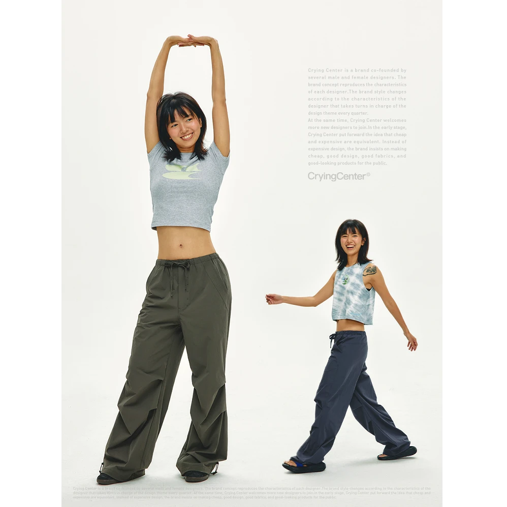 Crying center/哭喊中心低腰绑带降落伞工装裤长裤