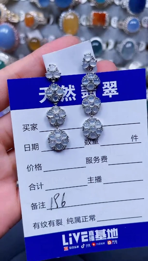 银S925镶嵌翡翠耳饰196