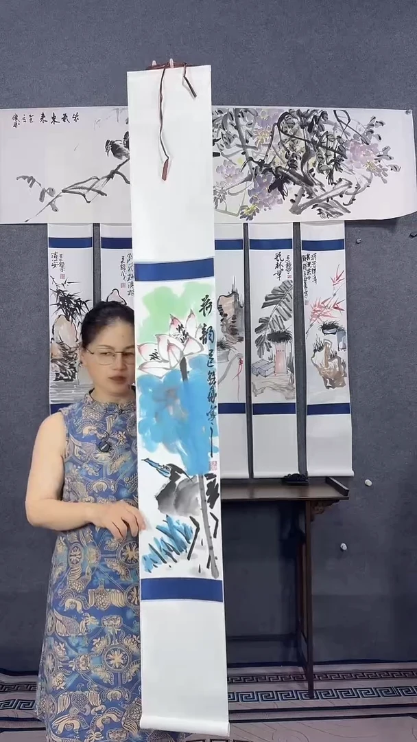 国画155*20吴铁成手绘作品卷轴