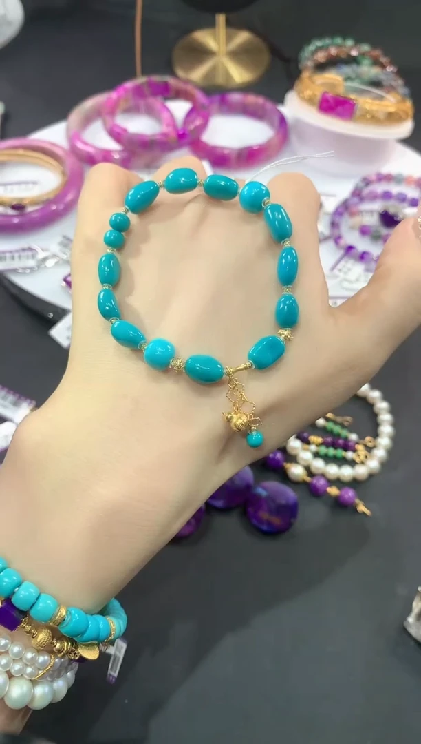 18K金镶嵌绿松石，手链