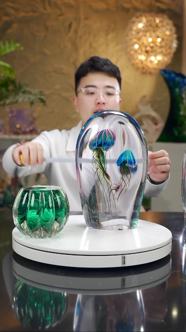 手工艺品琉璃A*双头水母摆件带香薰瓶