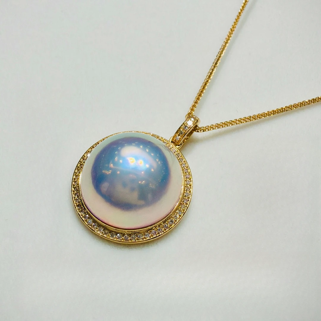 “粉泡泡”奄美大岛马贝珍珠吊坠 16-17mm （18k黄） 2315H00DY 赠链