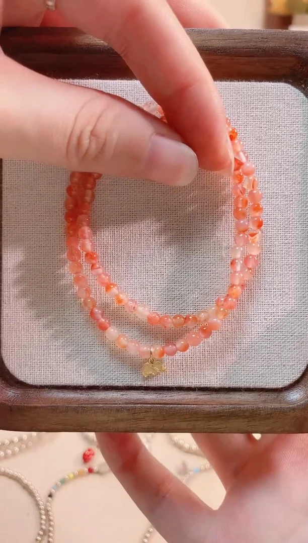 银S925镶嵌手串玛瑙/玉髓大象双层冰飘南红手链卡3.5mm