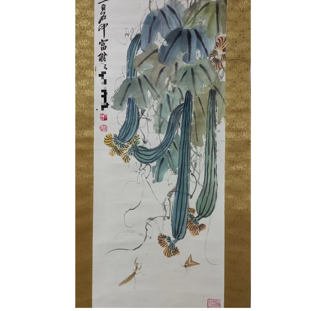 齐 瓜虫立轴110*40约3.9平尺