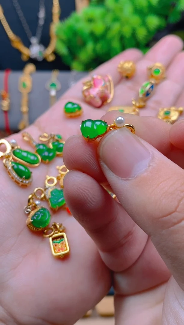 吊坠(不含链)银S925镶嵌翡翠葫芦万能扣