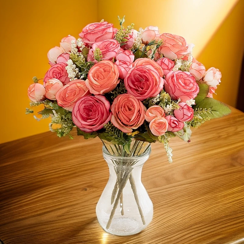 7叉秋君子玫仿真花婚礼摆放塑料假花装饰客厅高档逼真花艺小把束