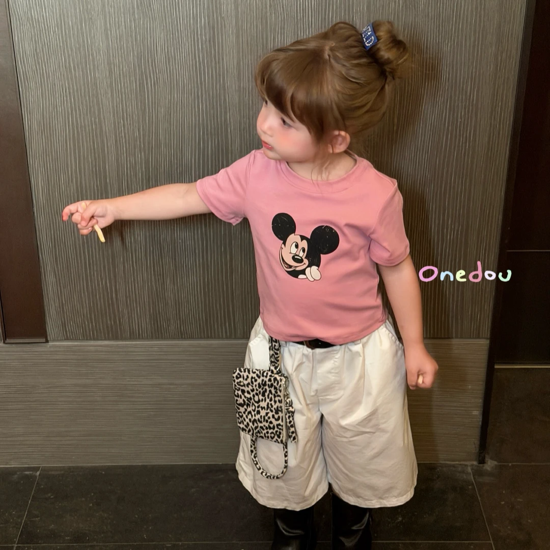 one dou·26夏~显白粉色米奇T恤白色7分裤6331 6216(汉服)