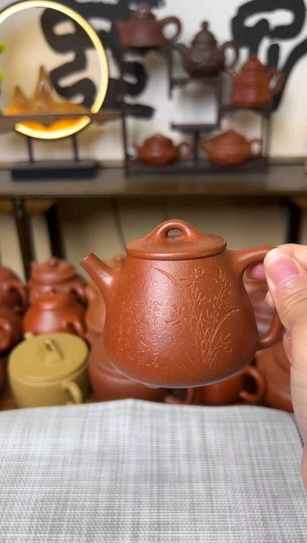茶壶段泥原矿高石瓢红降坡150cc刻绘