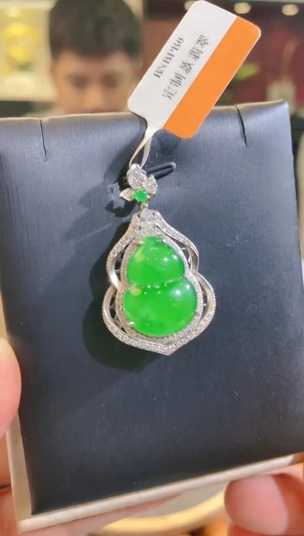翡翠银S925镶嵌颈饰A16天然A货翡翠吊坠（不含链）