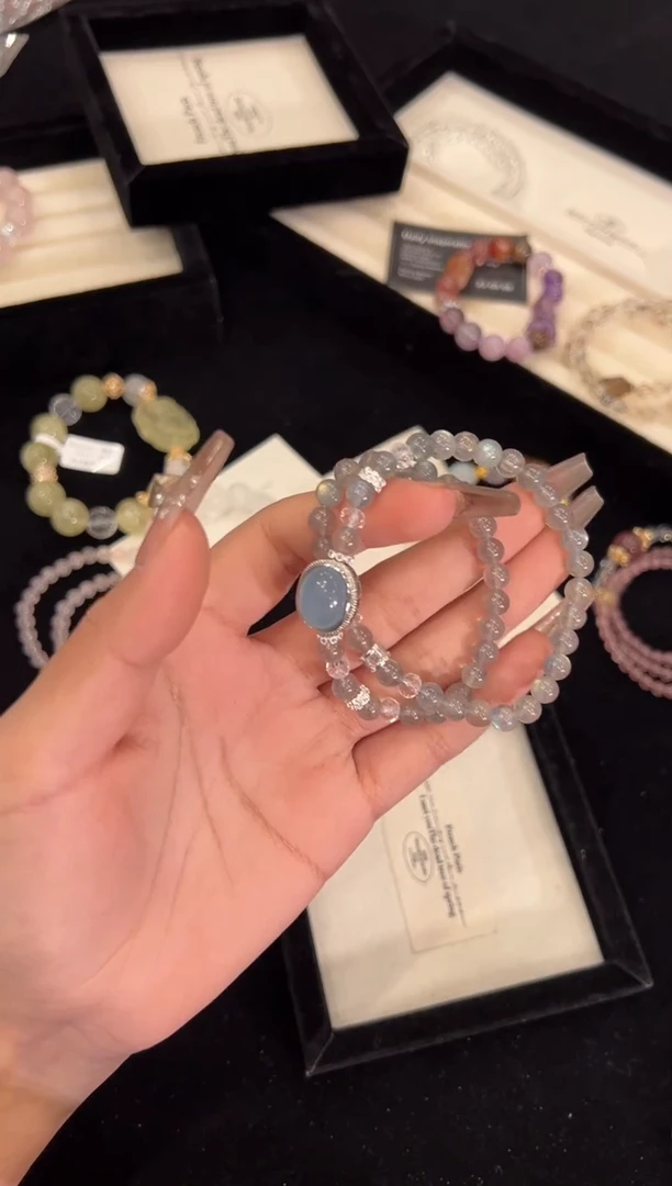 【闪购商品】水晶手链合金灰月光双圈手链x1409