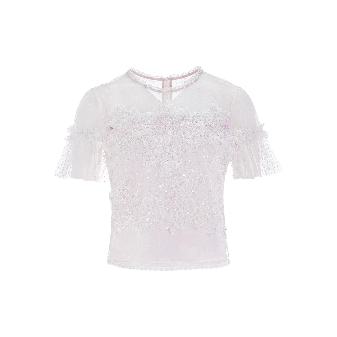 【陈大可专属】春夏新款钉珠蕾丝上衣MEAF11D04334